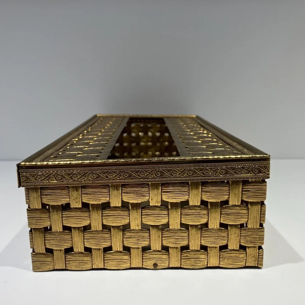 Vtg Gold Tone Metal Rectangular Tissue Box 2 Pc-Vanity Decor-Hollywood Regency